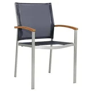 Zebra Setax Sessel hoch midnight-grey Edelstahl, Teak Armlehnen