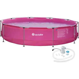 tectake® Swimming Pool rund mit Stahlrahmen und Filterpumpe Ø 360 x 76 cm - pink