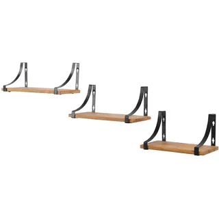 iAnanas Rustikale Wandregale Set aus 3 Holz mit Schwarz Metallhalterungen Massivholz Wandmontierte Wandtafeln Dekorativ Modernes Aussehen für Badezimmer Schlafzimmer Wohnzimmer Küche Balkon Büro