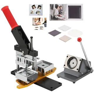 MZBDYYF Fotomagnetmaschine, DIY Kühlschrankmagnete Pin Maker Maschine, mit 100 Sets Verbrauchsmaterialien + Papierschneidemaschine, Button Badge Maker