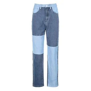 RUZU UG Stretch-Jeans Damenjeans Patchwork-Jeans Slim-Fit Jeans Straight-Leg Jeans
