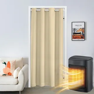 SK Studio Türvorhang Blickdicht Thermo Gardinen Vorhang mit Ösen Thermovorhang Kälteschut Wärmeisolierend für Schlafzimmer Tür Schrank Vorhang Beige, 120x200cm