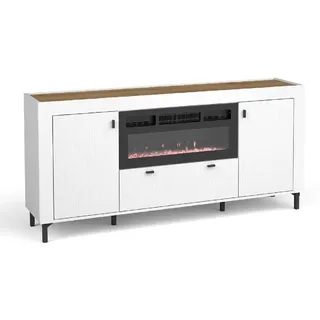 yourhouse24 Kommode Mossa MO7 mit elektrischem Kamin Weiß, Kaschmir, Schwarz weiß