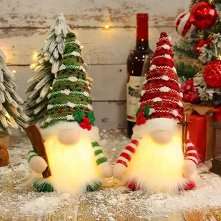ACAREY Weihnachtsdeko 2 Stück Weihnachten Wichtel mit LED Licht Weihnachtswichtel Figuren Plüsch Wichtel Figuren Mit LED Wichtel Zubehör Weihnachten Figur Für Weihnachtsdeko Inne (D)