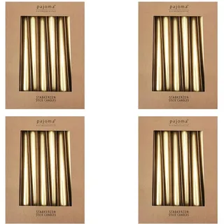 Stabkerzen 40er-Set | Metalic - Gold | Höhe 25 cm ø 2,2 cm | Brenndauer 7 Stunden - Premium Qualität | einfarbige Spitzenkerzen | pajoma®