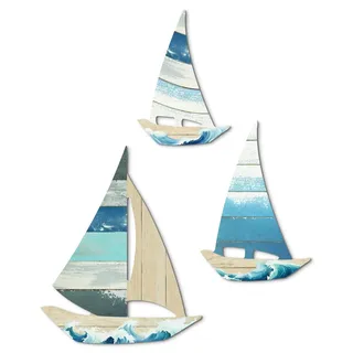 Putuo Decor 3-teiliges Vintage Segelboot Wandkunst Set, Maritime Küstendeko mit rustikalen Metallhaken, Landhaus Wanddeko für Bad und Kinderzimmer