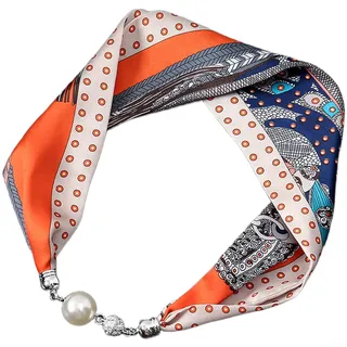 QuivyLivy Damen Schal Halskette mit Magnetperlenverschluss, Retro-Blumendruck-Design, simulierter Seidenschal, einfacher Schnappverschluss, tragen (H)