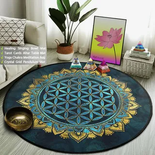 XIAOHUKK Mandala Blume des Lebens, runder Teppich, Wohnzimmer, Sofatischkissen, weicher Schwamm, Schlafzimmer, Nachttischteppich, Badezimmerdekorationsteppich