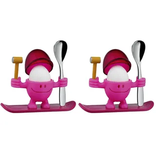WMF McEgg Eierbecher mit Löffel, lustiger Eierbecher Kinder, Kunststoff, Cromargan Edelstahl poliert, spülmaschinengeeignet, Rosa (Packung mit 2)