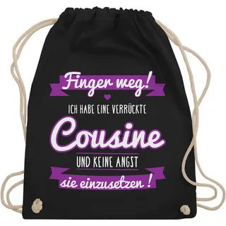 Shirtracer Turnbeutel Ich habe eine verrückte Cousine lila, Statement Sprüche Kinder schwarz