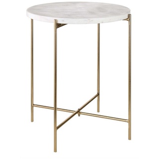 BUTLERS Beistelltisch MARBLE Beistelltisch mit Marmorplatte, weißer Abstelltisch Ø 35cm - Tisch aus Marmor - mit goldenen Füßen weiß