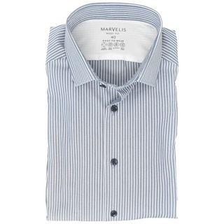 MARVELIS Langarmhemd Easy To Wear Hemd - Body Fit - Langarm - Gestreift - Dunkelblau/Weiß blau 38