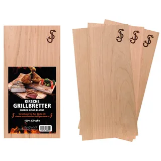 Räucherbretter im 3er Set aus Reiner Kirsche von „SJ“ – Grillbretter zum Grillen aus Cherry - 100% natürliche Aroma Holz Planken, Räucherplanke/Grillplanken zum Veredeln von Grillgut
