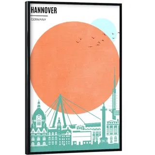 artboxONE Poster mit schwarzem Rahmen 45x30 cm Städte Hannover Sunrise - Bild Sonnenaufgang Silhouette Sonne