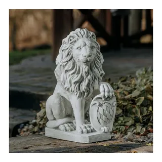 gartendekoparadies.de Gartenfigur Löwen Statuen mit Schild, Steinfiguren, Steinguss, H. 54 cm, je 40 kg, Frostsicher grau
