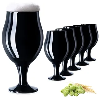 PLATINUX Schwarze Biertulpen Biergläser Set 6 Teilig 450ml (max. 550ml) Glas Bierschwenker Pilsgläser Altbierglas Tulpe