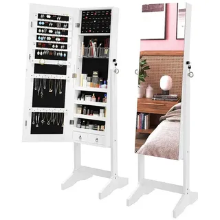 Schmuckschrank Abschließbar Chmuck Spiegelschrank Mit Spiegel 46 X 37 X 156 Cm Weiss