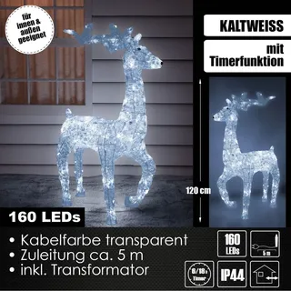 XXL LED Acryl Hirsch Weihnachtsfigur 120cm beleuchtet Weihnachtsdeko Außen & Innen Kaltweiß - Weiß