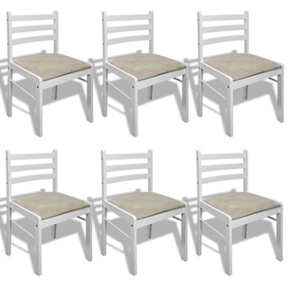 vidaXL Esszimmerstühle 6 STK., Esszimmerstuhl mit Rückenlehne, Essstuhl Küchenstuhl mit Holzrahmen, Stuhl für Esszimmer Küche, Weiß Massivholz Samt