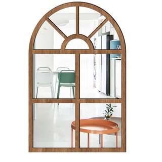 CULASIGN Wandspiegel mit Fensteroptik, 27x42cm, Vintage Bogen Spiegel Fensterspiegel Dekospiegel Dekorativer Hängespiegel für Flur, Schlafzimmer, Wohnzimmer (Braun,MZ422)