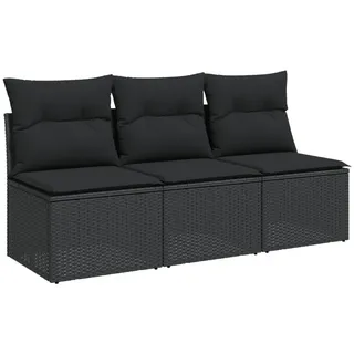 vidaXL Gartensofa mit Kissen 3-Sitzer Schwarz Poly Rattan