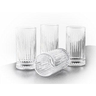 Hanseküche Longdrinkglas Gläser 4er Set geriffelt, Glas, Spülmaschinenfest, Edles Design 445 ml