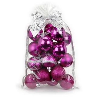 20 Stk. Christbaumkugeln 6cm Kuststoff // PVC Weihnachtskugeln Baumschmuck Dekor Motive Plastik Christbaumschmuck Mix Set Weihnachten Geschenk (fuchsia)