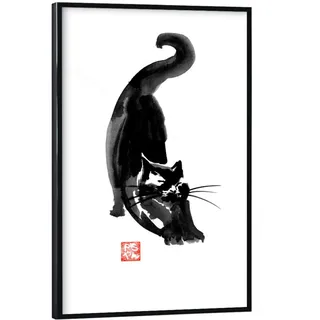 artboxONE Poster mit schwarzem Rahmen 45x30 cm Tiere Stretching cat - Bild cat Chat Japan