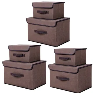 EURXLQ 6 Braun Faltbare Aufbewahrungsbox mit Deckel 36 cm/3 pack+26 cm/3 pack,Leinen Stoff Faltbare Lagerung Bin mit Flip-Top-Deckel & Griffe,Kleidung Decke Box für Haus,Kleiderschrank