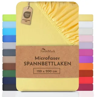 NatureMark Spannbettlaken Mikrofaser Spannbetttuch, Polyester, Gummizug: rundum, viele Größen und Farben Markenware, 120x200 cm, Gelb gelb 120 cm x 200 cm