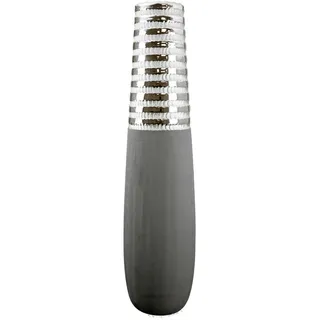 Bodenvase Newtown, Grau, Silber, Keramik, rund, 15x50x15 cm, auch für frische Blumen geeignet, Dekoration, Vasen, Bodenvasen