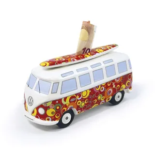 BRISA VW Collection - T1 Bulli Bus Spardose Sparbüchse | Volkswagen Sparschwein Geldkassette, Wiederverwendbar Fanartikel Geschenk Geldsammler Retro Dekoration, Keramik, Rot/Classic