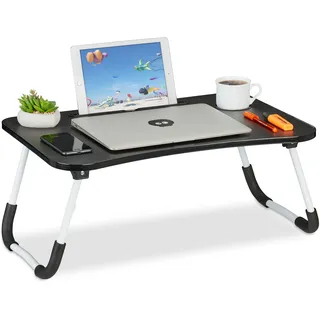 Relaxdays Laptoptisch für Couch, klappbar, Tablethalter, Getränkehalter, Betttisch, HxBxT 26 x 40 cm, schwarz/weiß
