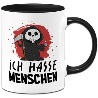 Ich hasse Menschen Tasse - Sensebald Sensenmann - Kaffeetasse lustig mit schwarzer Humor & Sarkasmus - Geschenk für Kollegen, Kollegin, Bürotasse - Wichtelgeschenk
