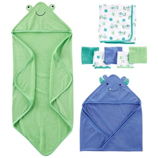 Simple Joys by Carter's Unisex Baby 8-teiliges Handtuch- und Waschlappen-Set, Blau/Grün/Weiß, Einheitsgröße
