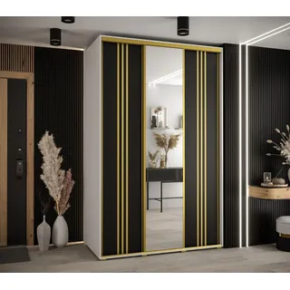 Kleiderschrank ASIRI 7 – 160/60 cm, weiß/schwarz/gold - Weiß/Schwarz/Gold
