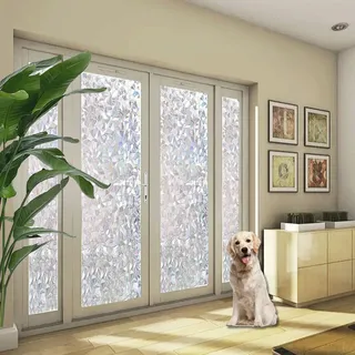 Blickdicht Sichtschutzfolie 120 x 340 cm, Selbstklebend Ohne Kleber Statische Blickdicht Matt, Sichtschutz Anti Uv, Sicherheitsfolie für Glas, Spiegel, Halbmond