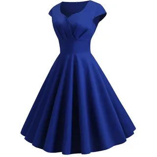 50er Rockabilly Petticoat Kleid Damen Hepburn Einfarbige Abendkleid Kurzarm Ballkleid mit V-Ausschnitt A-Linien Swing Cocktailkleid Hohe Taille Partykleid Abiballkleid Brautjungfern Kleider - XXL