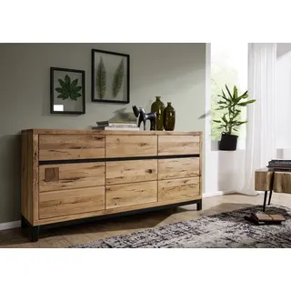 massives Sideboard Holz modern Wildeiche Echtholz Schrank Kommode Eisengestell