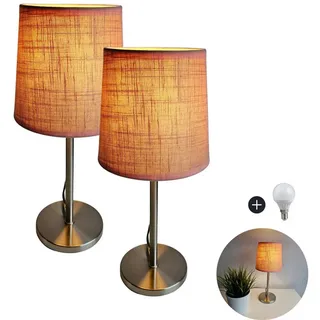Lichthandel Hoch LED Tischleuchte Nachttischlampe 2er Set Nachttischleuchte für Schlafzimmer Tischlampe, LED wechselbar, warmweiß, LED rosa