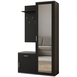 AX Living Garderobenschrank, Grau, Schwarz, Kunststoff, Teilmassiv,Kiefer, 1 Schubladen, Rechteckig, 100x180.5x35 cm, Hergestellt in Europa, FSC Mix, Reach, Garderobe, Garderoben-Sets & Serien, Garderoben-Sets