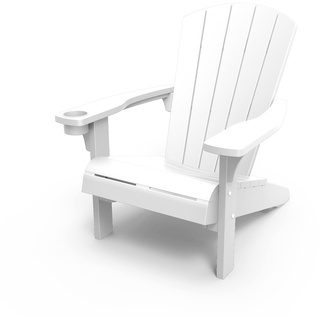 Keter Alpine Adirondack Chair, Outdoor Gartenstuhl aus Kunststoff mit Getränkehalter, weiß, wetterfest, amerikanischer Design-Klassiker, für Garten, Terrasse und Balkon, 93 x 81 x 96,5 cm