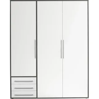 SchlafKONTOR Drehtürenschrank Lyss 155 x 194 x 58 cm Weiß/Graphit