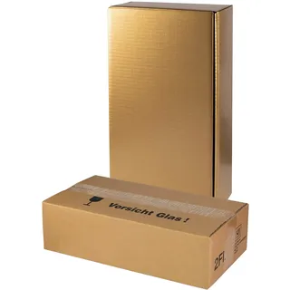 5x Versand-Set / 2er Flaschen Geschenkkarton Gold + zertifizierter Versandkarton