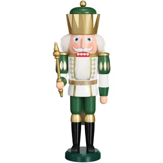 Seiffener Volkskunst Nussknacker König exklusiv 40 cm hoch Figur aus Holz Original Erzgebirgskunst weiß-Gold-grün