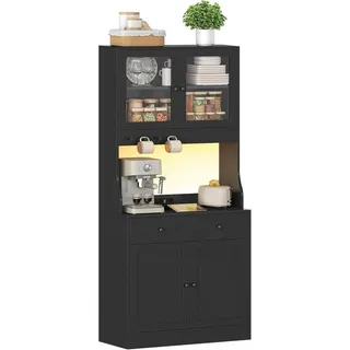 MSMASK Küchenbuffet Küchenschrank, Buffetschrank Hochschrank mit Schublade und LED, Weiß schwarz