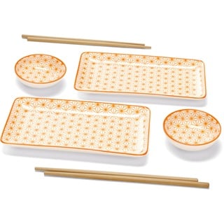ERNESTO® Sushi-Set Porzellan mit Bambusstäbchen (weiß/orange)