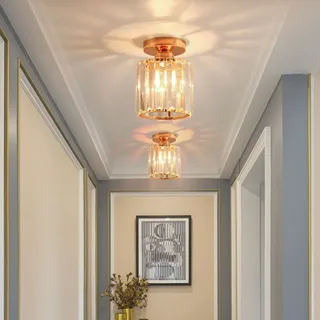 Deckenleuchte Gold Kristall-Deckenlampe 15 cm Kristalllampenschirmdurchmesser, E27 Lampenfassung - Gold