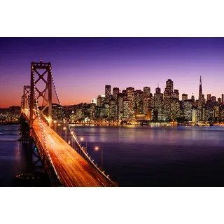 Papermoon Fototapete PAPERMOON "BROOKLYN BRIDGE-NEW YORK CITY SKYLINE TIMES SQUARE NYC", bunt, B:4m L:2,6m, Vlies, Tapeten