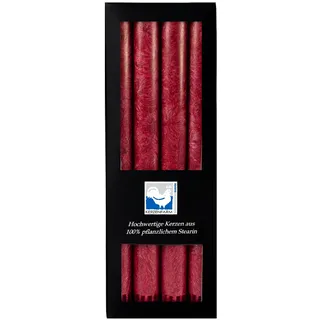 Premium Stearinkerzen Set (4er/8er) – Lange Stabkerzen 25x2,2 cm mit Kristall-Struktur – 100% Pflanzlich – 10h Brenndauer – Edle Tafelkerzen für Hochzeit, Deko, Gastro (Dunkelrot, 4er Pack)